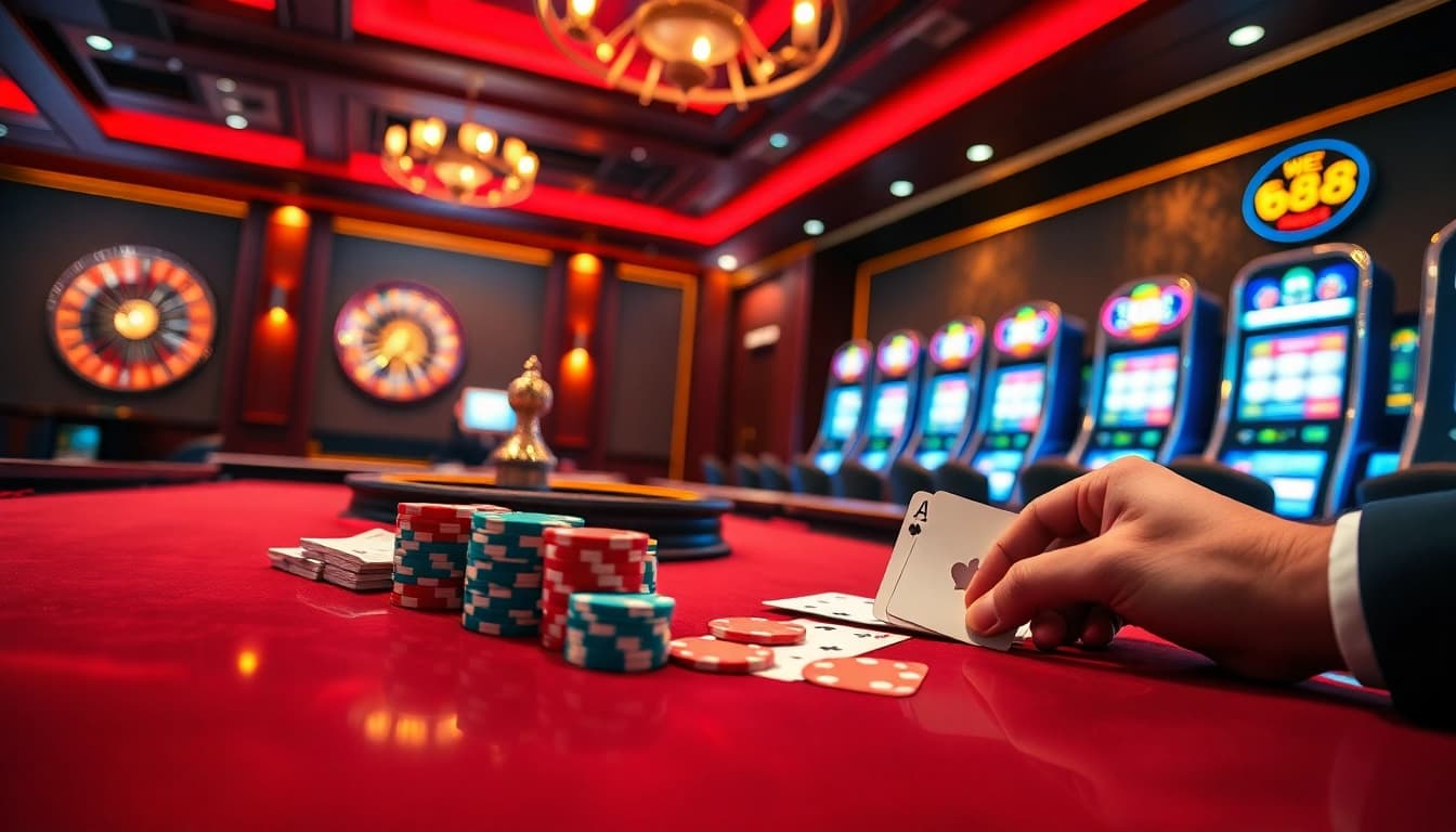 Engaging scene showcasing new 88 poker chips and cards in a luxurious casino setting.