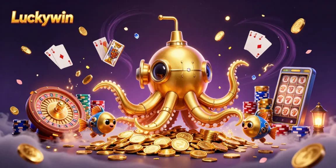 Experience thrilling gameplay and golden fortunes with Luckywin in this vibrant casino scene.