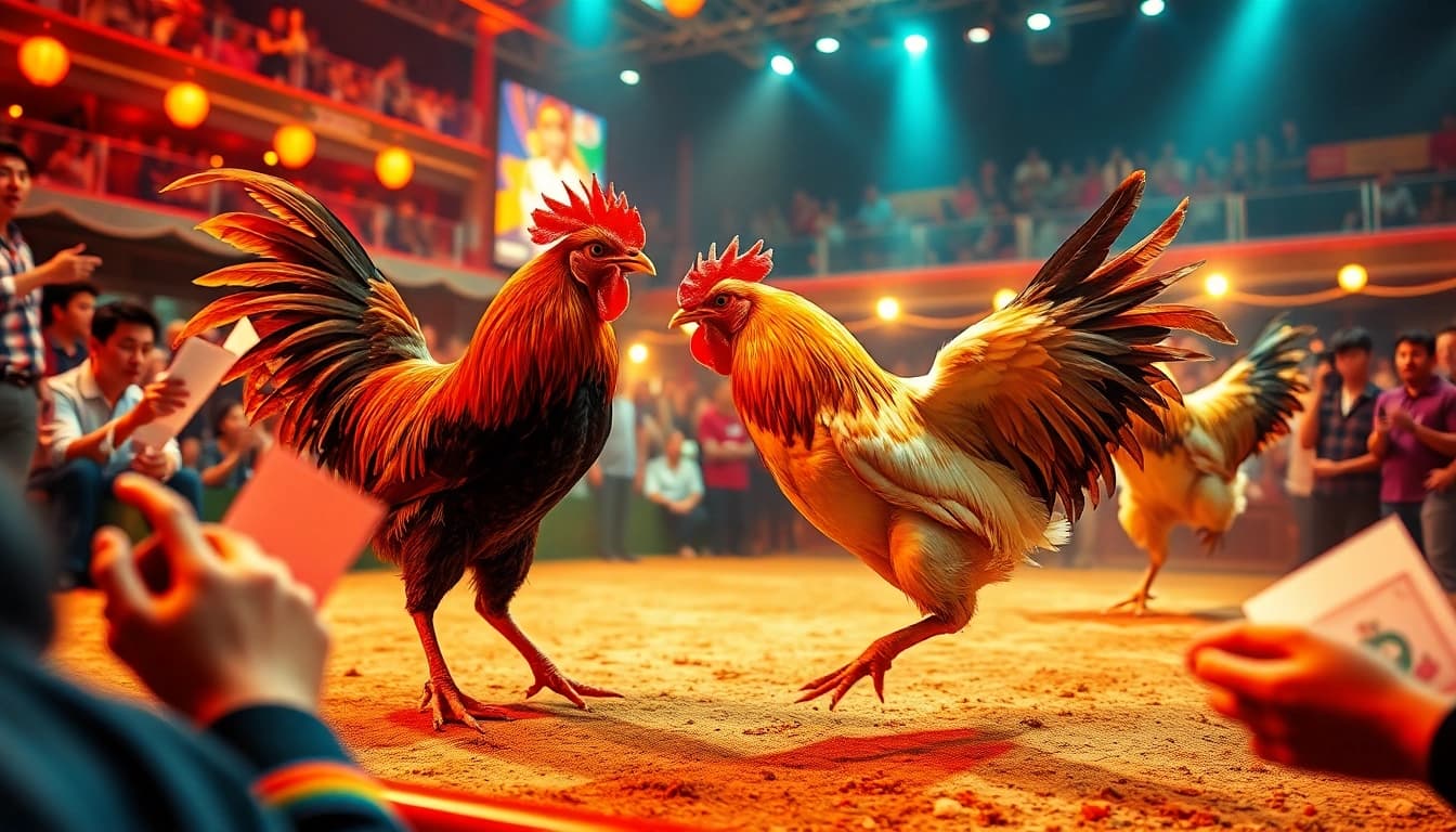 Live cockfighting event showcasing intense competition and betting excitement in trực tiếp đá gà atmosphere.
