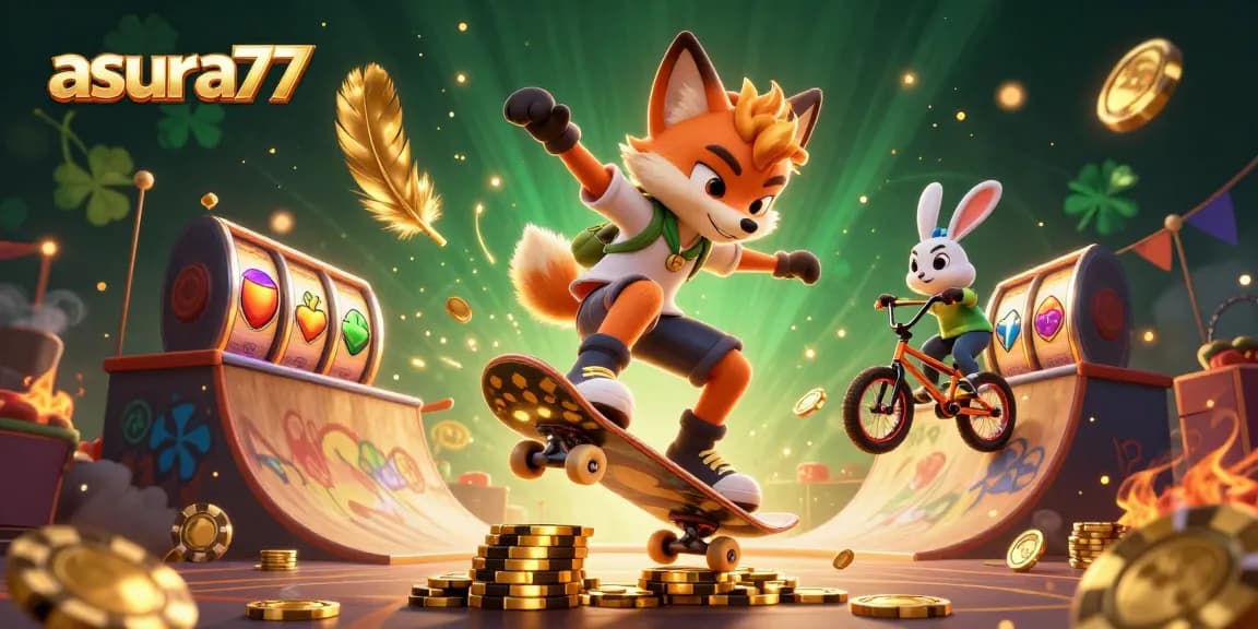 Play engaging slots and win big at asura77 with fun casino characters and vibrant illustrations.