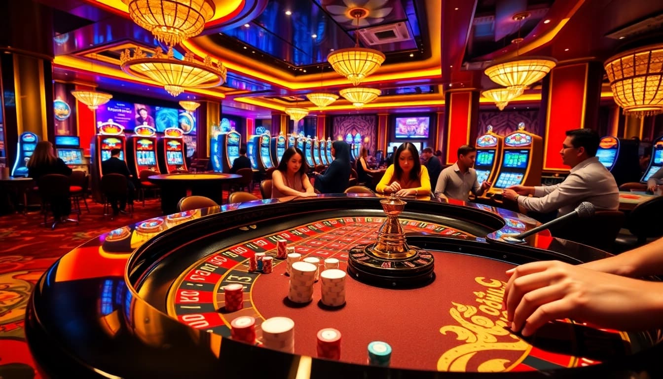 Experience thrilling BROMO888 gameplay amidst a luxurious casino setting with exciting games.