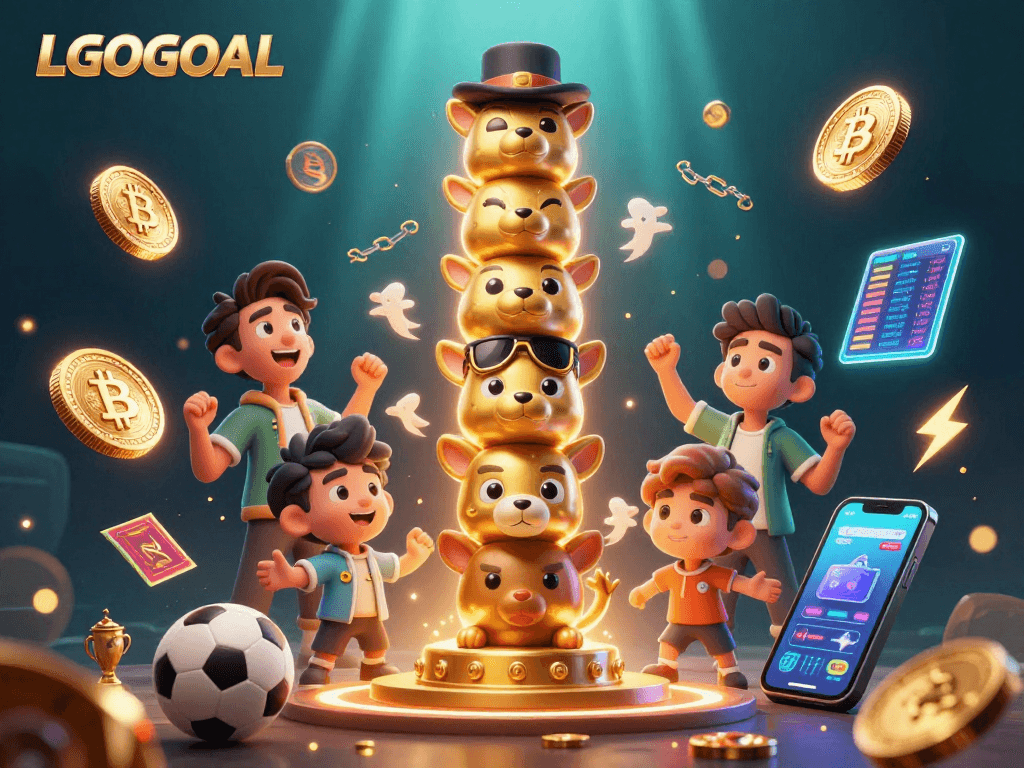 Engage with LGOGOAL's lively sports betting scene featuring dynamic characters and vibrant casino elements.