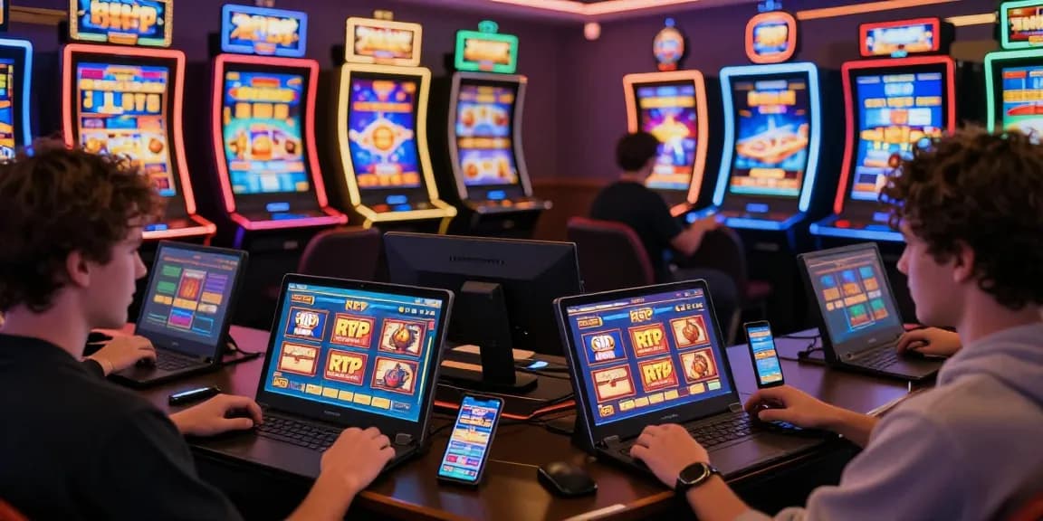 Players enjoying engaging slot games online with vibrant visuals and RTP displays