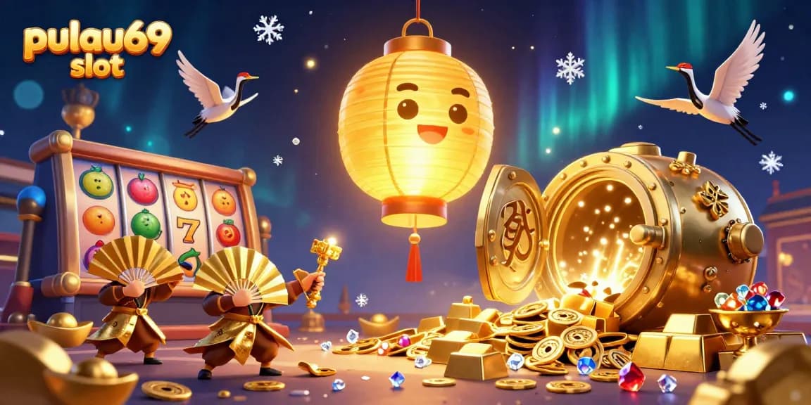 Experience pulau69 slot excitement with vivid casino elements and golden glow in this dynamic 3D illustration.