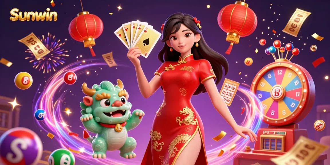 Experience the thrill of Sunwin with vibrant lottery elements and festive casino visuals.