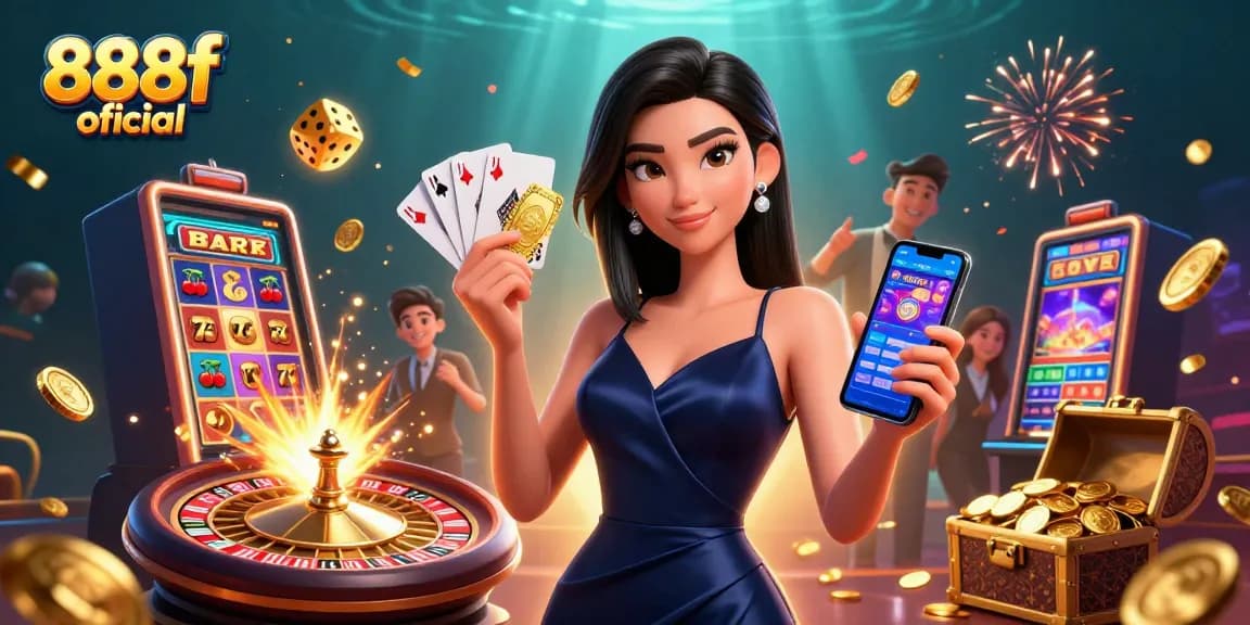 Experience the excitement of 888f oficial with a stunning casino scene featuring a confident player.