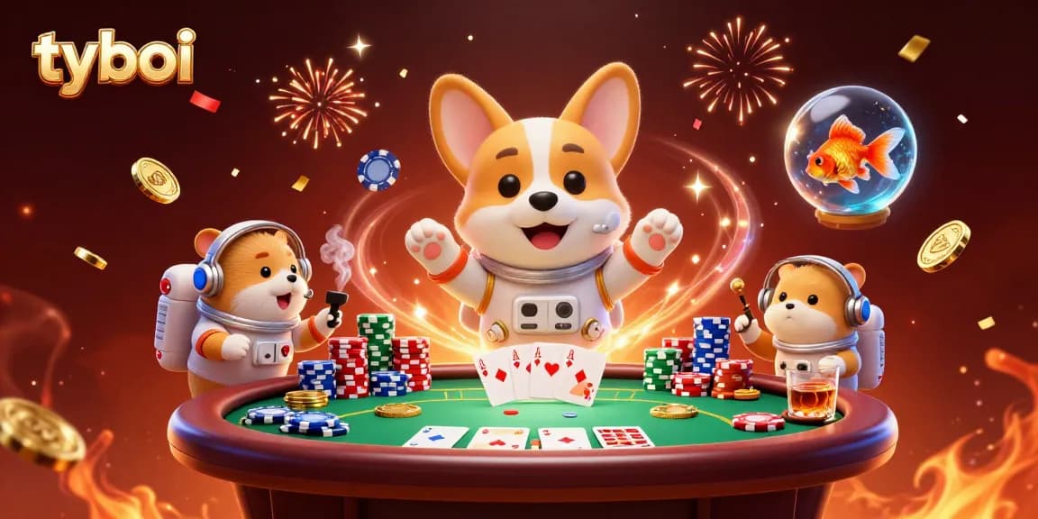 Experience the thrill of tyboi gaming with an astronaut corgi in a casino adventure.