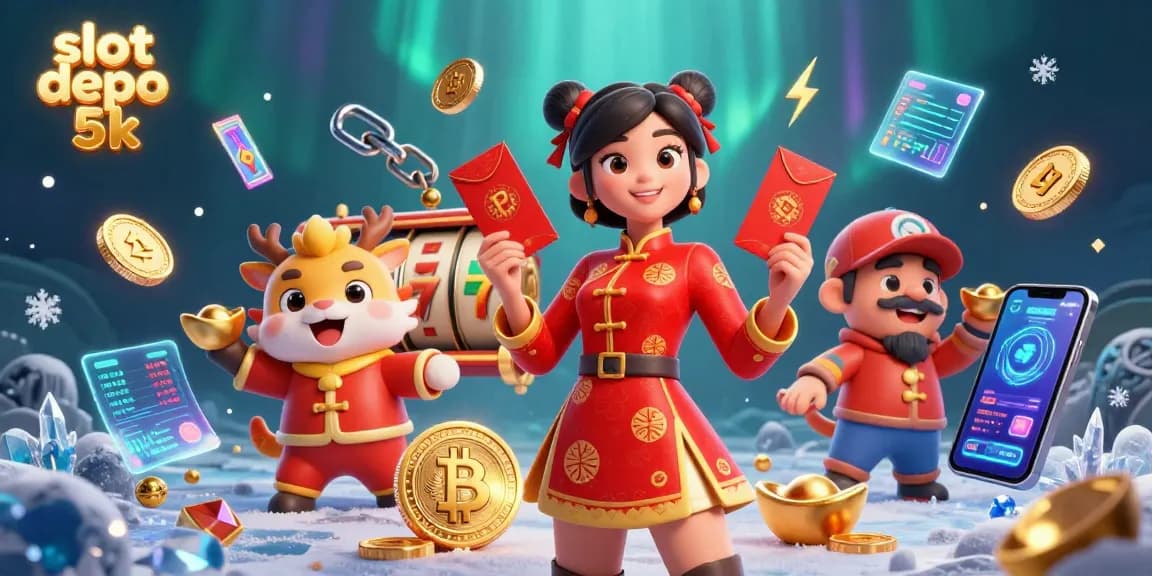 Win big with slot depo 5k in this vibrant casino-themed 3D illustration showcasing exciting gameplay.