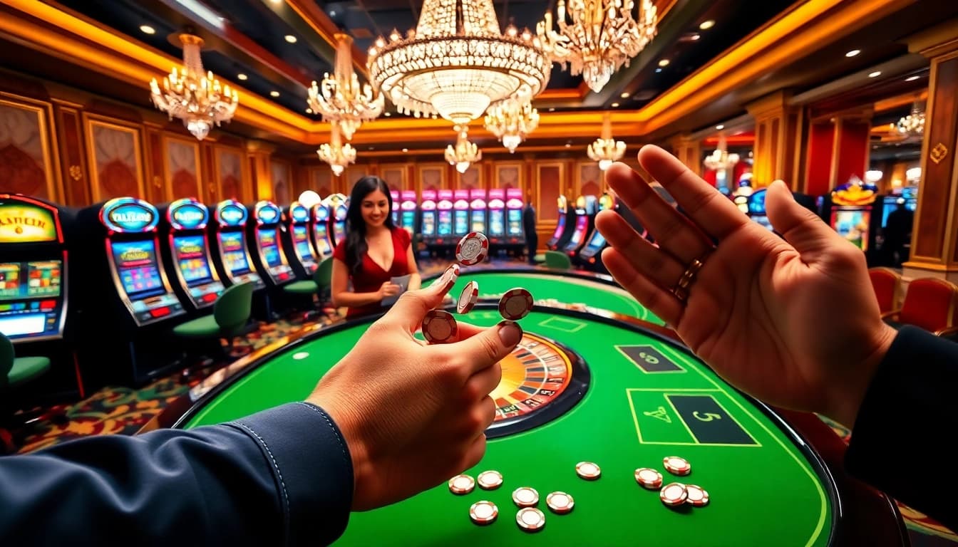 Berinteraksi dengan Datukwin Alternatif di meja roulette yang penuh warna dalam suasana kasino mewah.