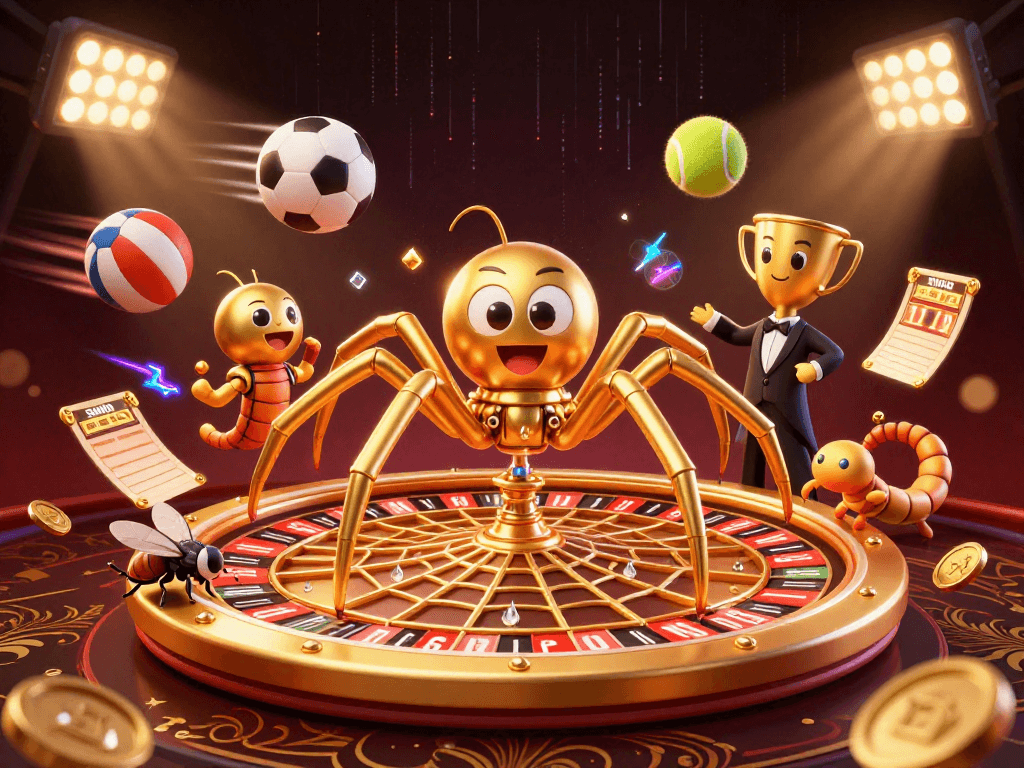 Place strategic bets on sunwin with a lively scene featuring a roulette wheel web and dynamic sports elements.