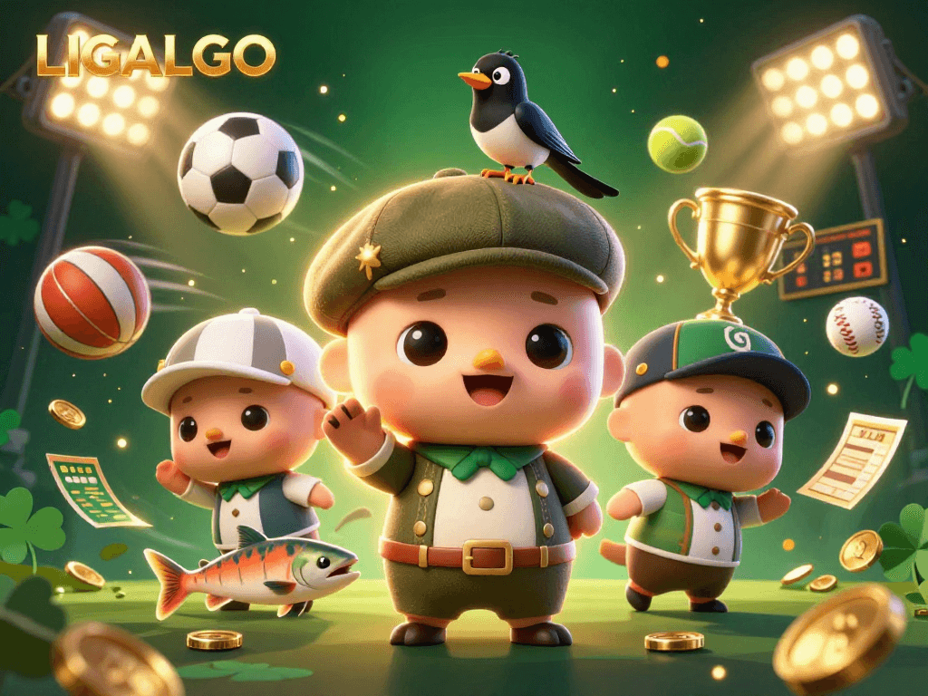 LIGALGO celebrates sports betting with a vibrant and dynamic scene of cartoon characters and gaming elements.