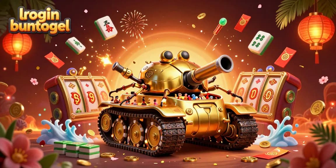 Experience exhilarating gaming at login buntogel with a vibrant 3D casino scene featuring joyful patrons and festive elements.