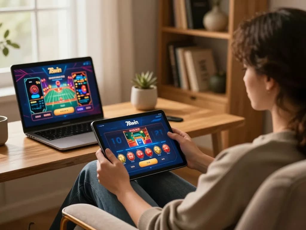 Engaging with the 78win app for strategic online gambling in a cozy setting.
