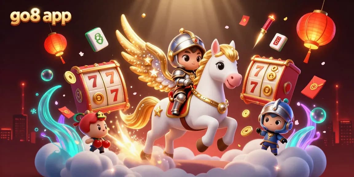 Experience winning spins with the go8 app amidst vibrant casino elements in a stunning 3D illustration.