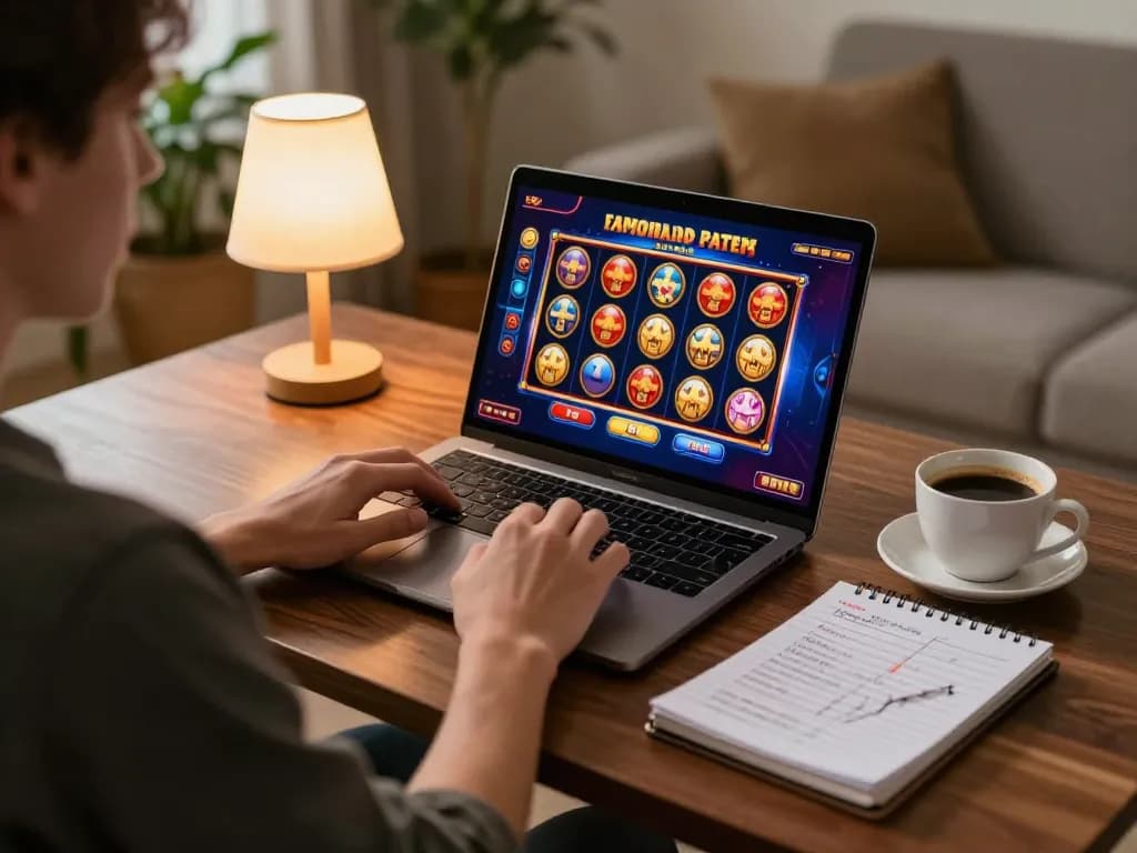 SX88 player enjoying online gaming experience at home with vibrant visuals and strategy notes.
