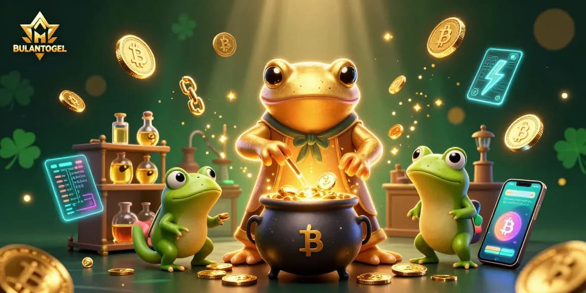 BULANTOGEL carnival scene with a golden salamander alchemist crafting gold coins, engaging in a magical casino experience.