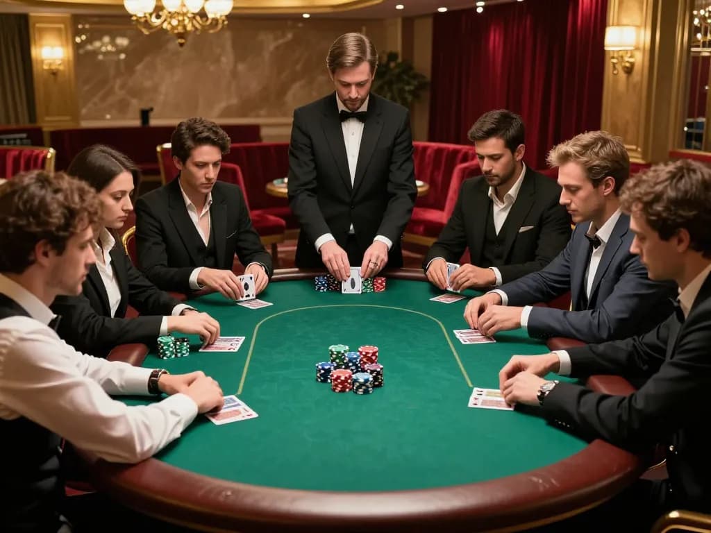Experience intense gameplay at Rajabet123 with players strategizing and celebrating wins in a VIP poker room