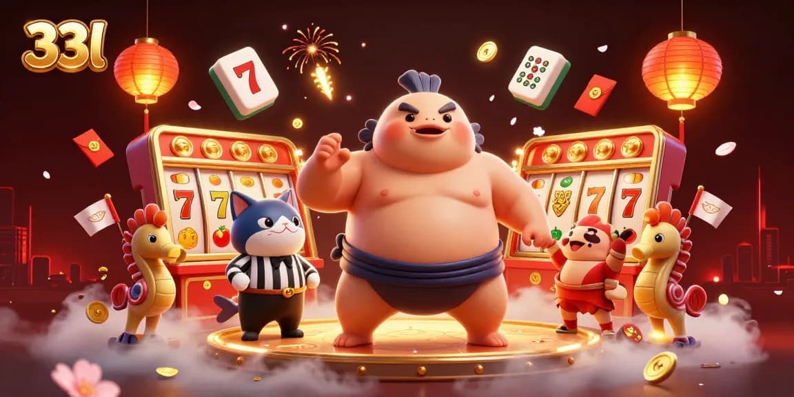 Engage in thrilling casino action with 33l's animated fugu and vibrant game symbols.