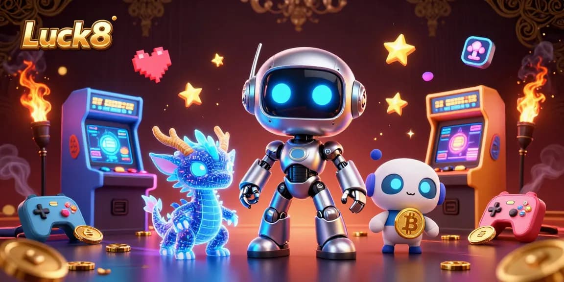 Experience exhilarating gaming with Luck8's stunning 3D casino illustration showcasing vibrant elements.