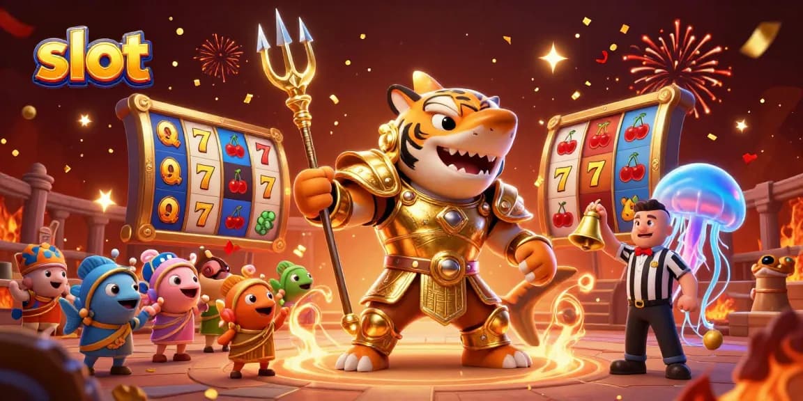 Spin slot reels and win big with the vibrant 3D illustration of a fierce tiger shark in action.