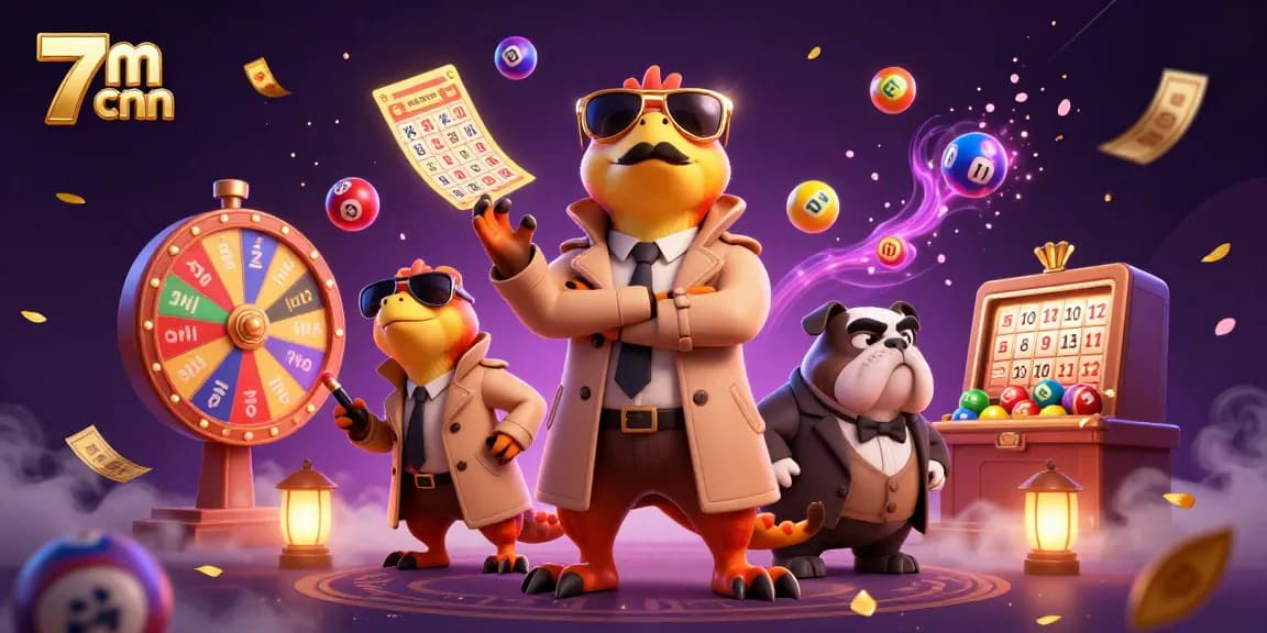 Experience the fun of 7m cnn with raptors entering a casino, colorful lottery elements flowing around.