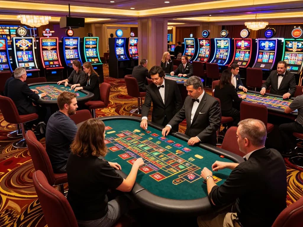 Experience the thrill at rokok88 with players eagerly placing bets at a roulette table in a vibrant casino atmosphere.