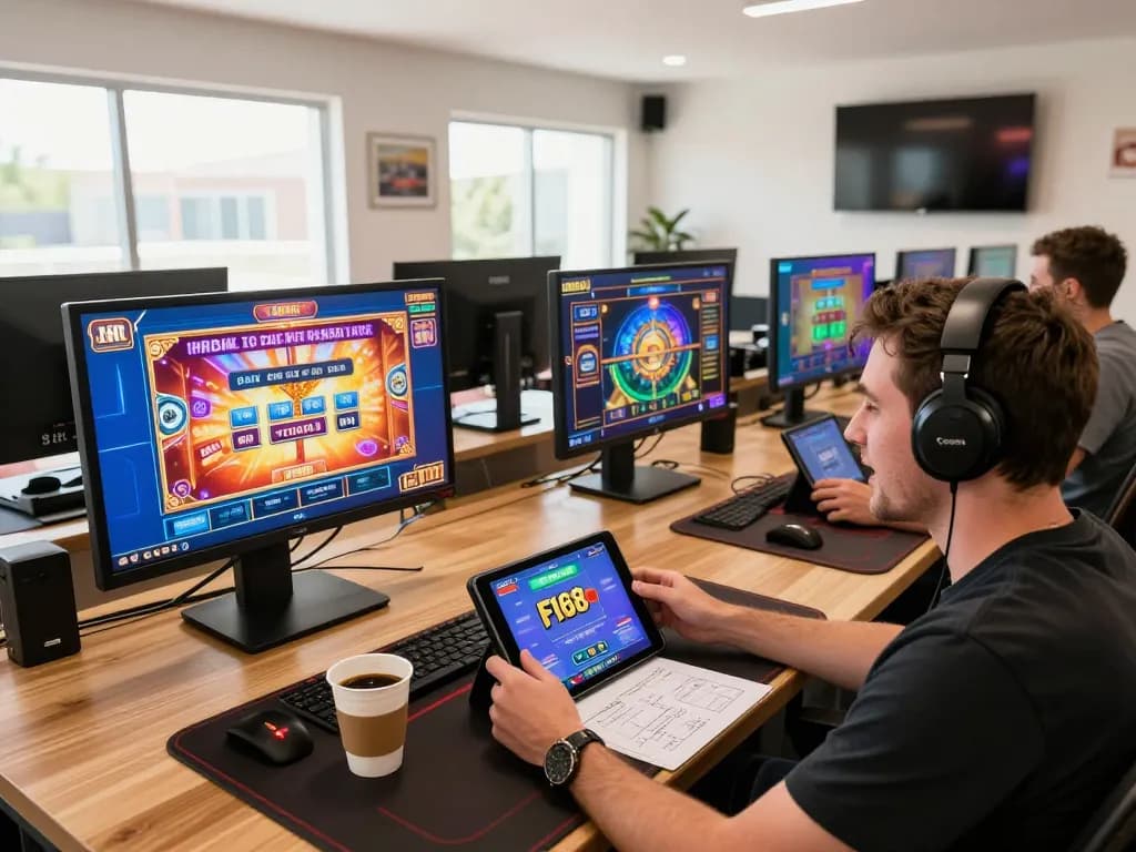 Engaging gameplay on F168 online casino, with a player strategizing and enjoying tablet gaming.