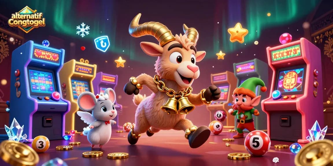 Enhance your luck at alternatifcongtogel with a festive online lottery casino illustration featuring playful characters.