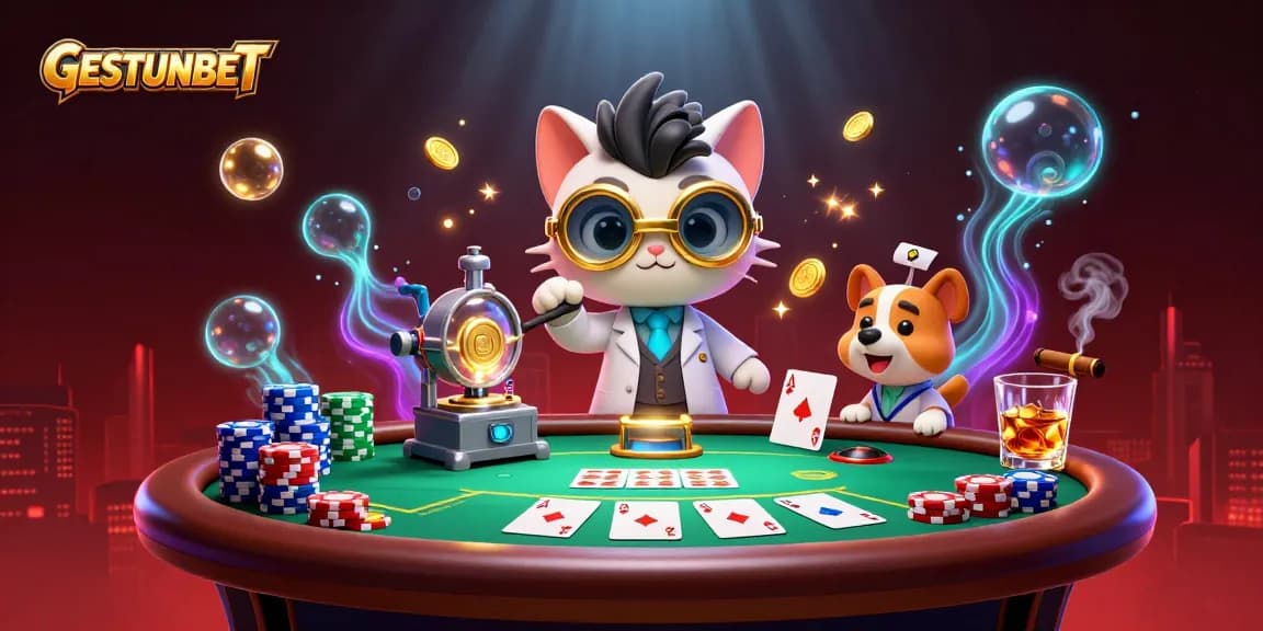 Experience thrilling gameplay at GESTUNBET with vibrant poker scenes and dazzling gold effects.