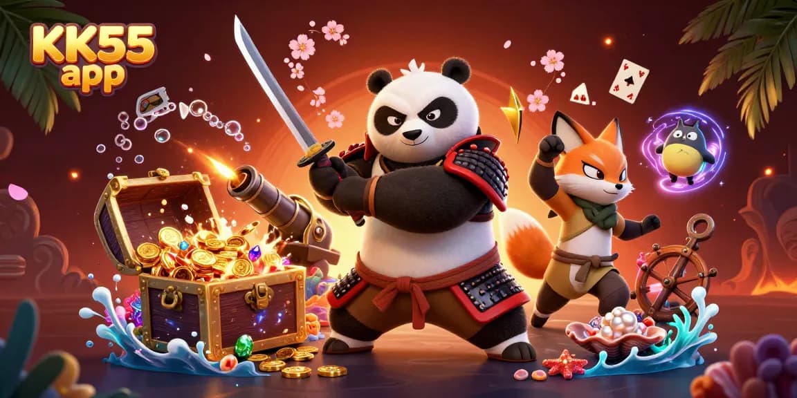 Experience thrilling gameplay with the KK55 app, featuring vibrant 3D characters and exciting treasure elements.