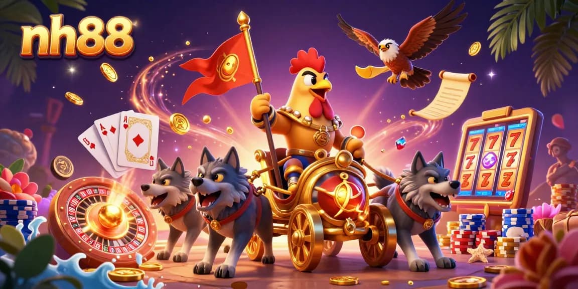 nh88 inspires thrilling gameplay with a warlord and chariot amidst dazzling casino elements.