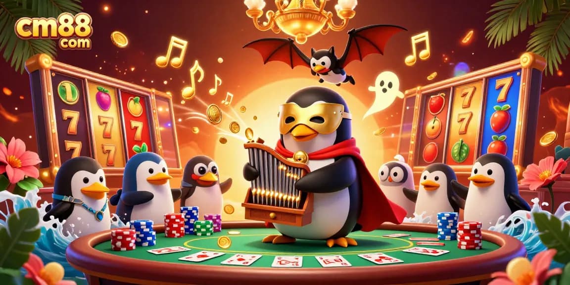 Experience the excitement of cm88 com as the phantom opera penguin plays a winning tune from the organ, showering golden coins for online slots enthusiasts.