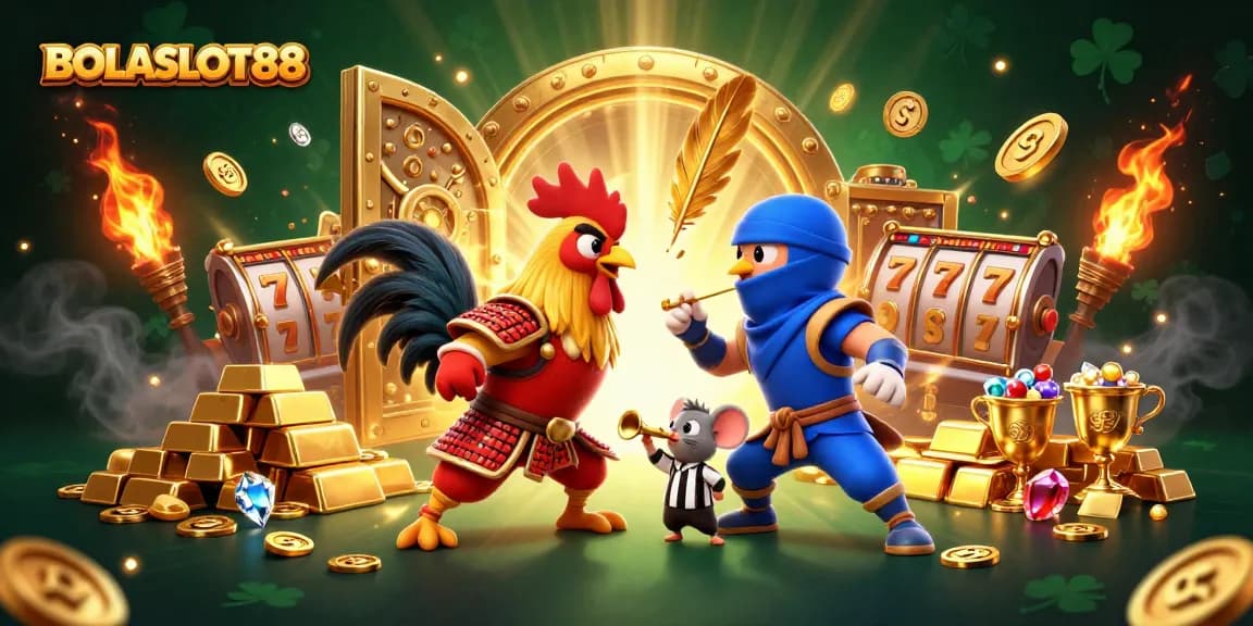 Menghadapi pertarungan dramatis, BOLASLOT88 menghadirkan dua ayam jantan 3D bercorak samurai dan ninja dalam tata letak yang menakjubkan.