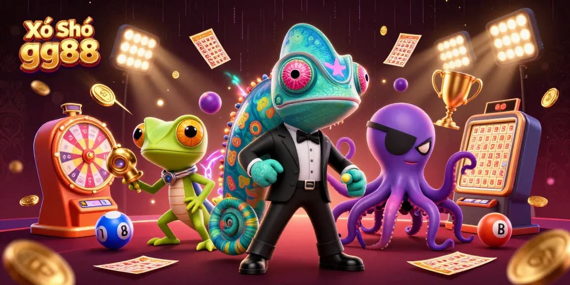 Engage with Xổ Số gg88 in an exciting lottery-themed 3D illustration showcasing vibrant characters and dynamic game elements.
