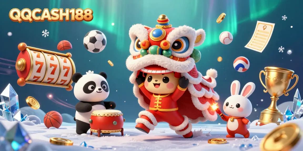 Join the fun with QQCASH188 in this vibrant 3D gambling scene full of action and winning elements.