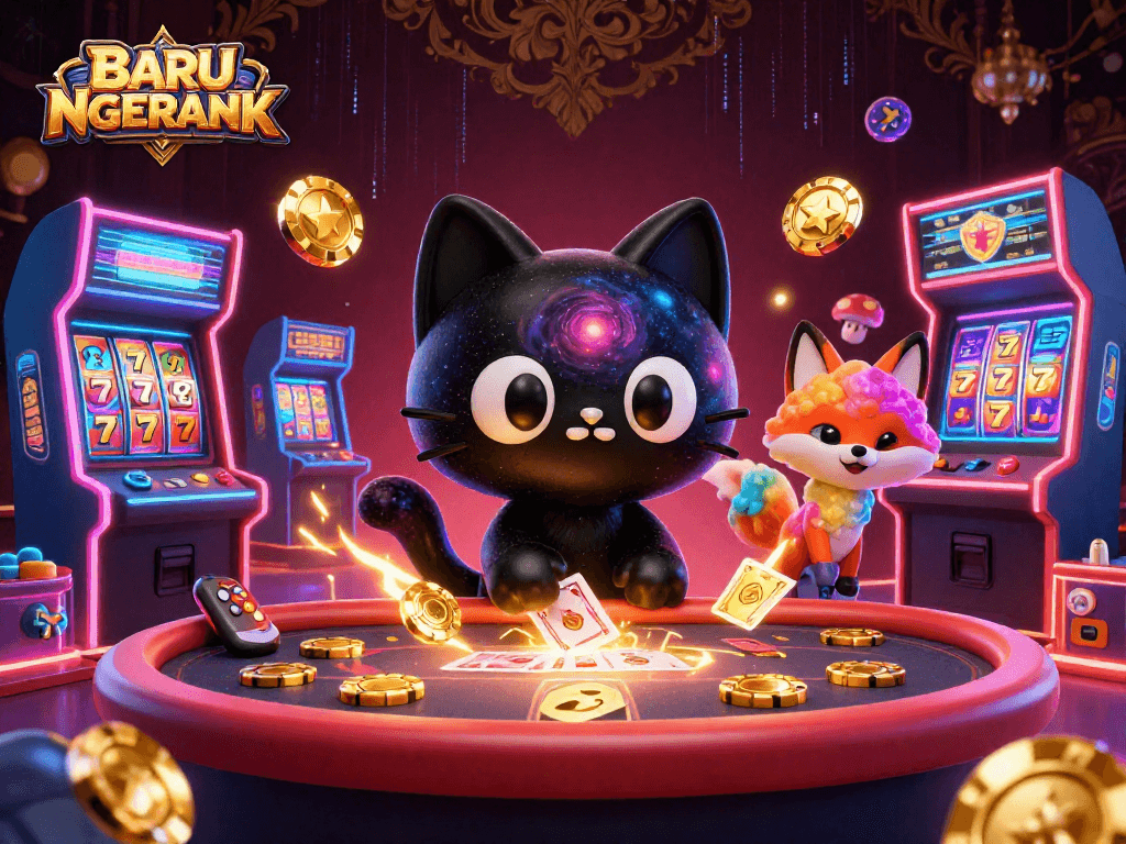 Engage in BARU NGERANK casino fun with colorful cosmic characters and vibrant game elements.