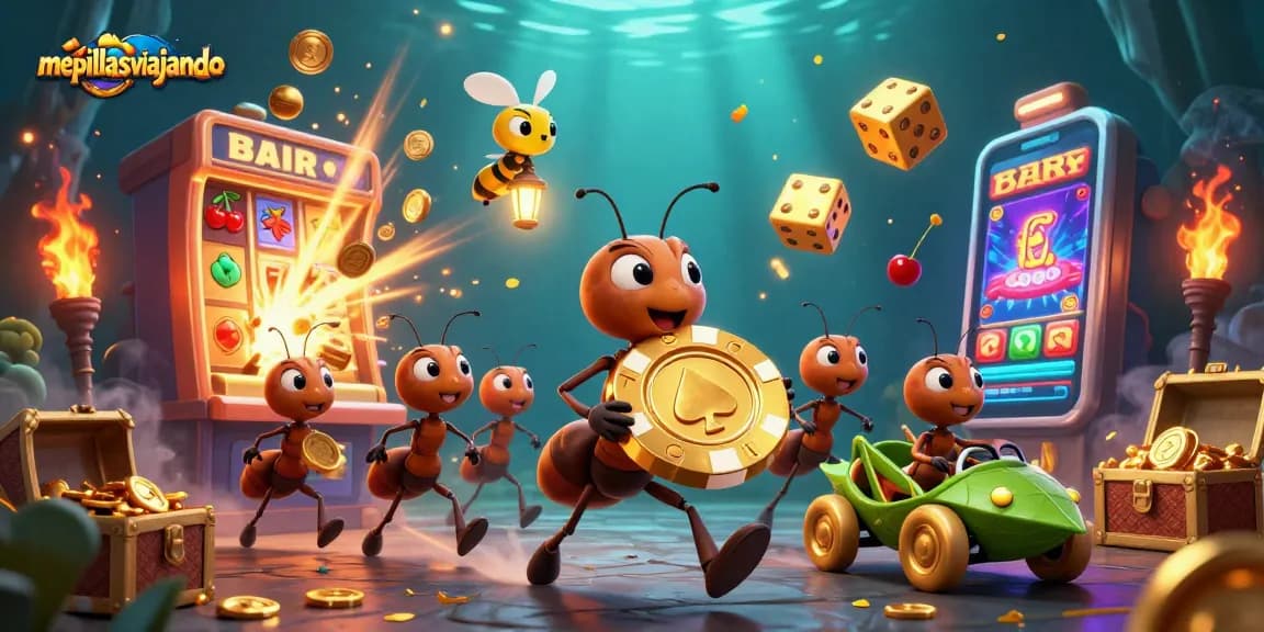 Engage in exciting gameplay as mepillasviajando ants execute a thrilling heist featuring oversized golden elements.