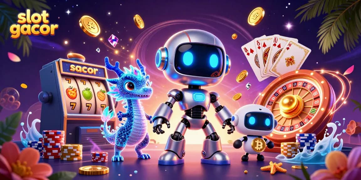 Mainkan slot gacor dengan karakter 3D di latar kasino yang penuh gemerlap.