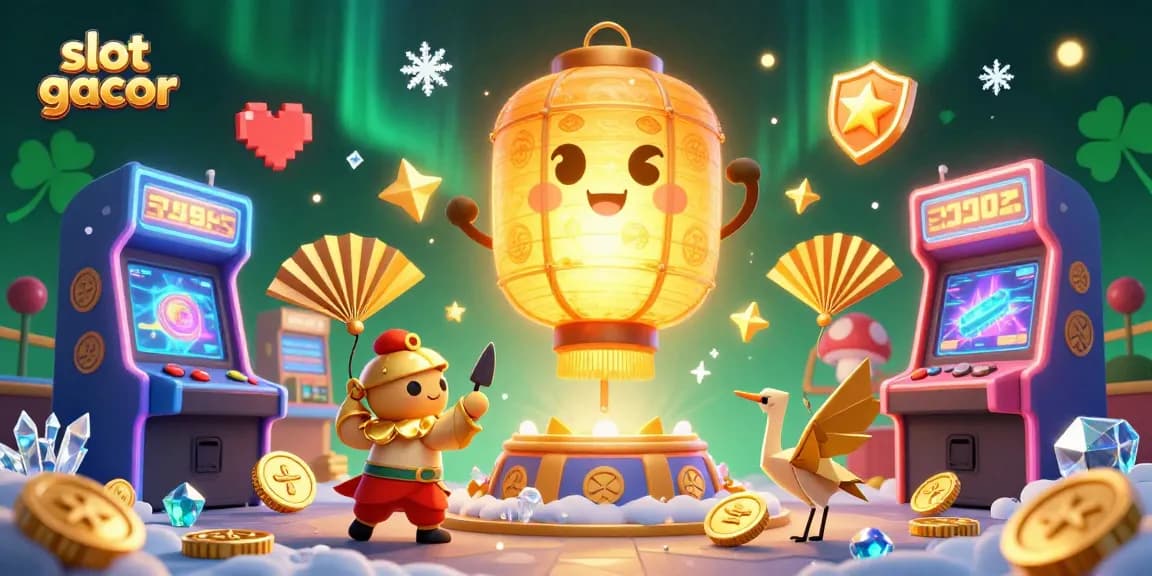Engage with slot gacor in a vibrant casino scene featuring golden lantern spirits and dynamic game elements.