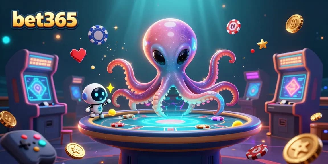 Engage with a thriving bet365 scene featuring an alien octopus and holographic poker action.