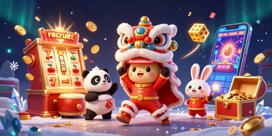 Recruit slot players with thrilling games and colorful casino scenes in a vibrant illustration.