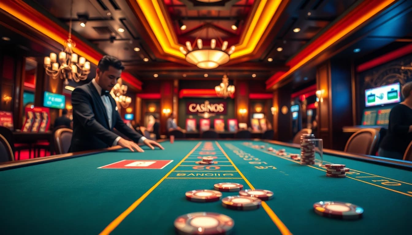 Permainan buntogel di meja kasino dengan warna-warna cerah dan suasana menegangkan.