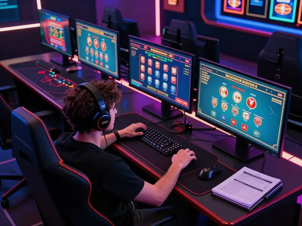 Engaging online gaming experience at fun79 with multi-screen setup showing different casino games.