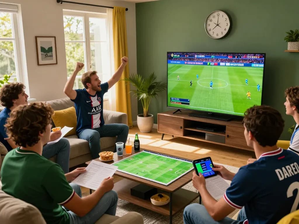 Fans engaging in soi kèo ligue 1 during a thrilling PSG vs Marseille match in a lively setting.
