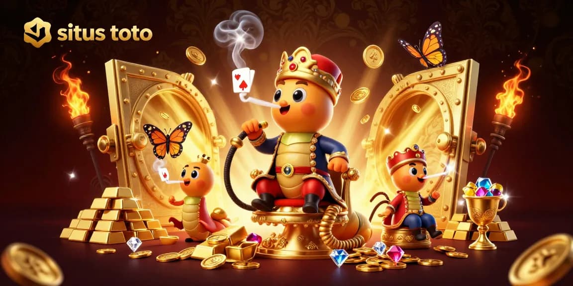 Bermain situs toto dengan karakter menarik dan simbol poker yang mencolok.