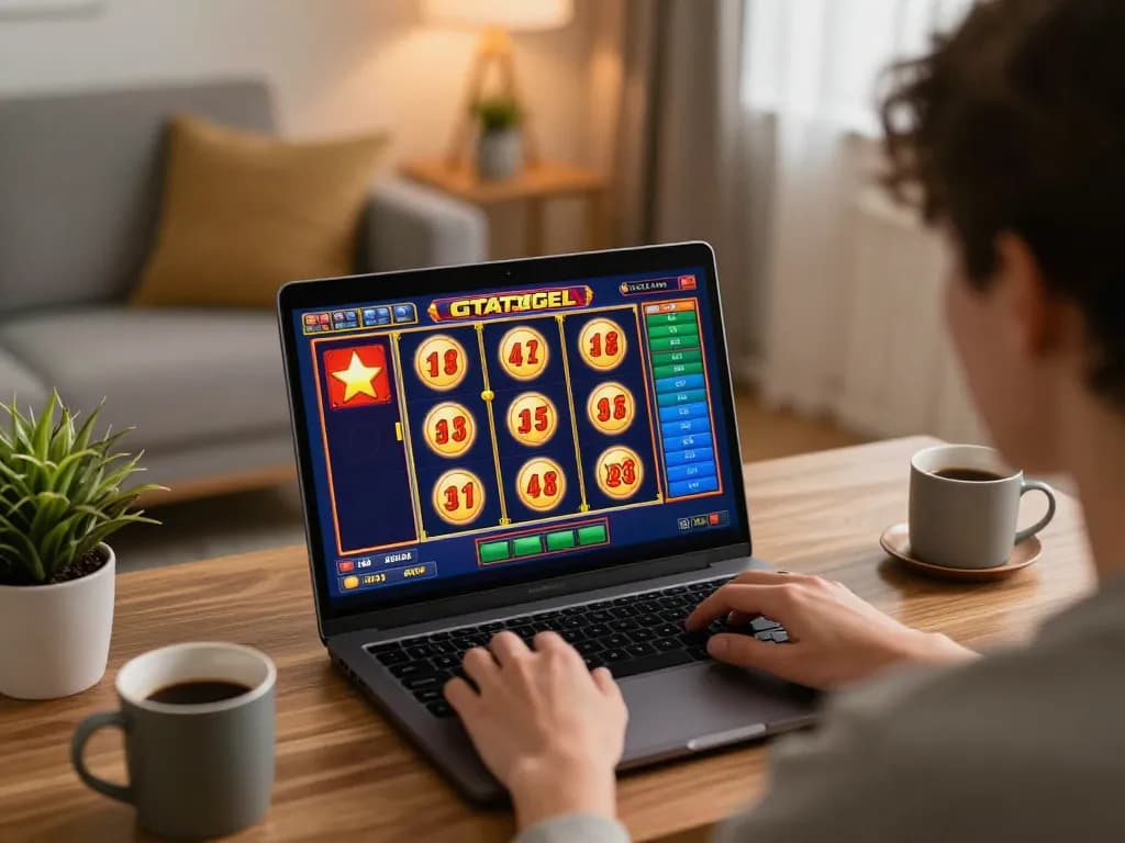 Engage in winning strategies with GTATOGEL slot game on a cozy online gaming setup.