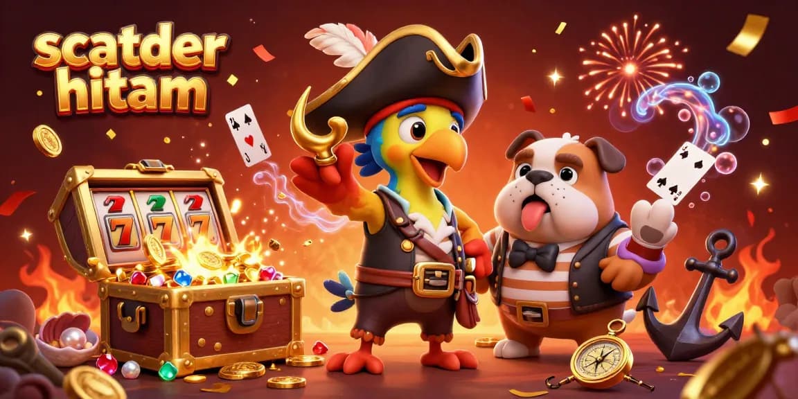 Experience the excitement of scatter hitam with this vibrant 3D casino scene featuring lucky symbols and energetic characters.