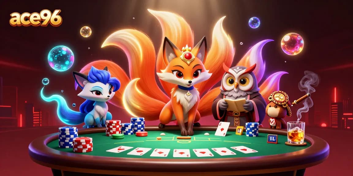 Experience thrilling poker action with ace96 in this vibrant 3D casino scene.