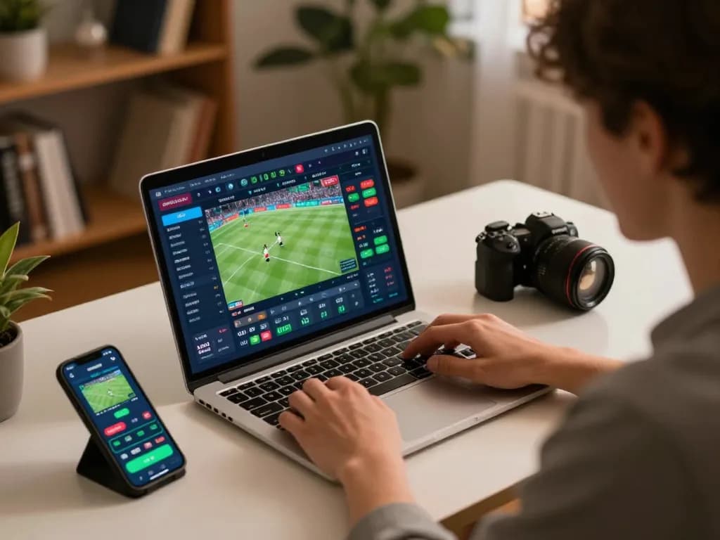 Scena coinvolgente delle scommesse sportive online che mostra i migliori bookmaker non AAMS in un'interfaccia user-friendly su laptop