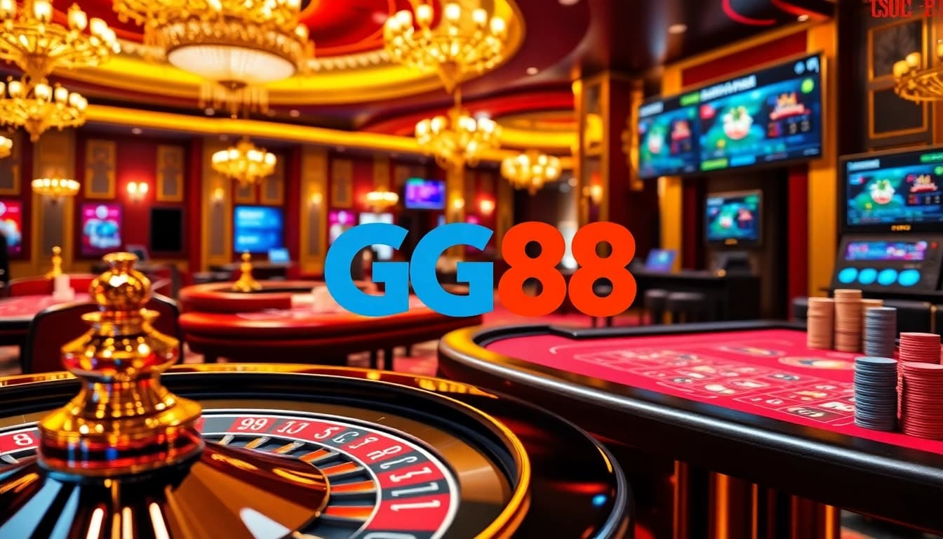 Experience the luxury of GG88 with captivating casino visuals showcasing exciting games and betting options.